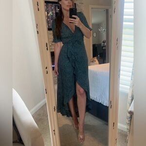 Lulus Elegant Green Wrap Dress